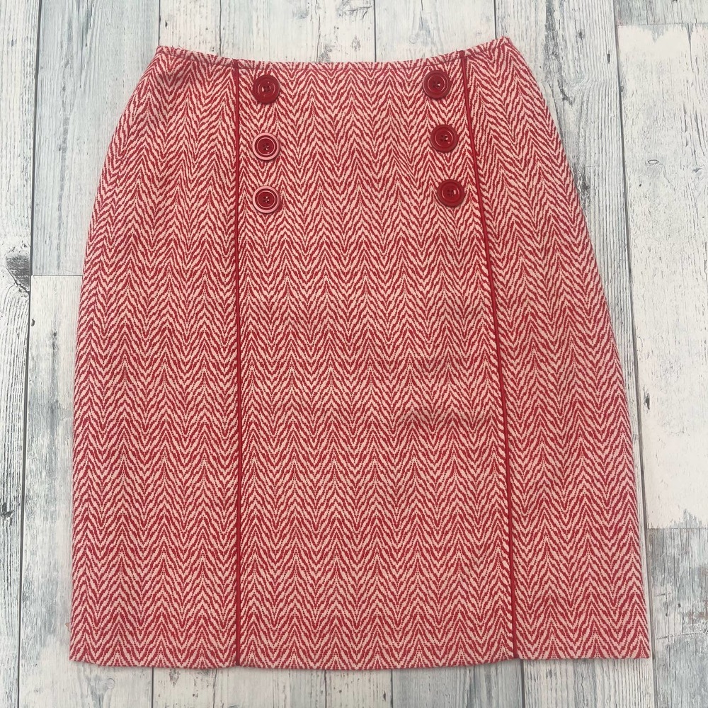 Juliana Collezione Red Cream Chevron Knee Length Pencil Skirt 2